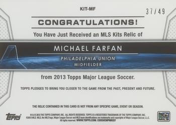 2013 Topps MLS - Relics Blue #KIT-MF Michael Farfan Back