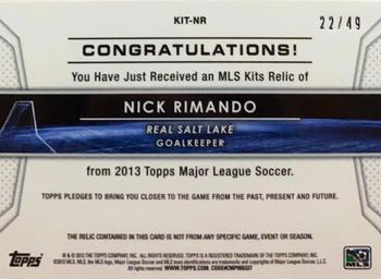 2013 Topps MLS - Relics Blue #KIT-NR Nick Rimando Back
