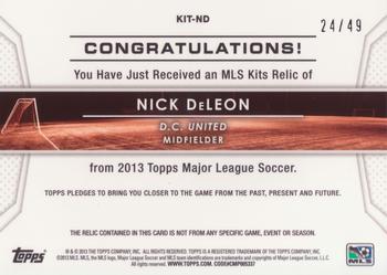 2013 Topps MLS - Relics Blue #KIT-ND Nick Deleon Back