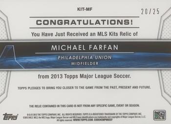 2013 Topps MLS - Relics Red #KIT-MF Michael Farfan Back