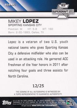 2013 Topps MLS - Super Draft Autographs Gold #SDA-ML Mikey Lopez Back