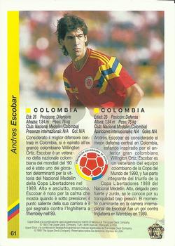 1993 Upper Deck World Cup Preview (Spanish/Italian) #61 Andres Escobar Back