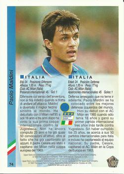 1993 Upper Deck World Cup Preview (Spanish/Italian) #74 Paolo Maldini Back