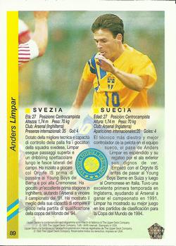 1993 Upper Deck World Cup Preview (Spanish/Italian) #89 Anders Limpar Back