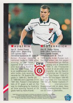 1993 Upper Deck World Cup Preview (English/German) #6 Anton Polster Back