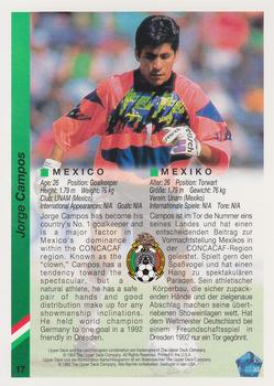 1993 Upper Deck World Cup Preview (English/German) #17 Jorge Campos Back