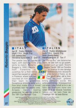 1993 Upper Deck World Cup Preview (English/German) #27 Roberto Baggio Back