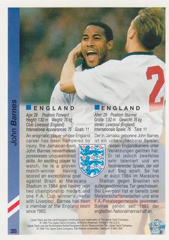 1993 Upper Deck World Cup Preview (English/German) #28 John Barnes Back