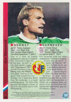 1993 Upper Deck World Cup Preview (English/German) #40 Erik Thorstvedt Back