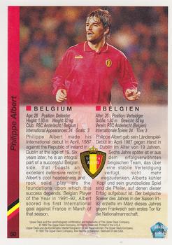 1993 Upper Deck World Cup Preview (English/German) #50 Philippe Albert Back