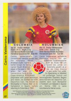 1993 Upper Deck World Cup Preview (English/German) #57 Carlos Valderrama Back