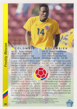1993 Upper Deck World Cup Preview (English/German) #83 Freddy Rincon Back