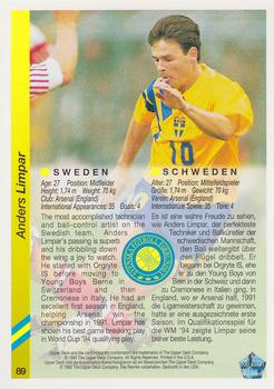 1993 Upper Deck World Cup Preview (English/German) #89 Anders Limpar Back