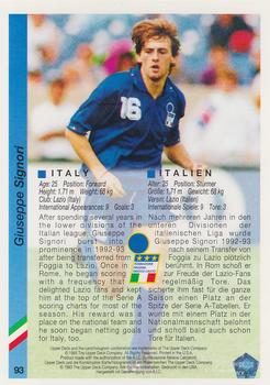 1993 Upper Deck World Cup Preview (English/German) #93 Giuseppe Signori Back