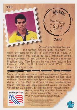1993 Upper Deck World Cup Preview (English/German) #130 Cafu Back