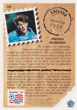 1993 Upper Deck World Cup Preview (English/German) #138 Darren Anderton Back