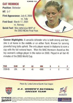 2004 Choice US Women's National Soccer Team #13 Cat Reddick Back