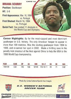 2004 Choice US Women's National Soccer Team #14 Briana Scurry Back