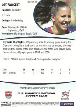 2004 Choice US Women's National Soccer Team #19 Joy Fawcett Back