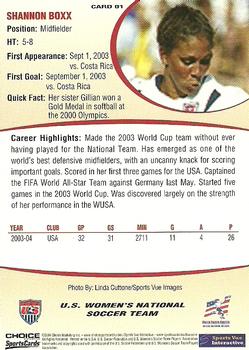2004 Choice US Women's National Soccer Team #1 Shannon Boxx Back