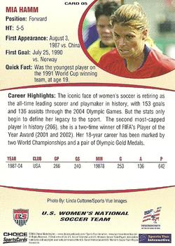 2004 Choice US Women's National Soccer Team #5 Mia Hamm Back