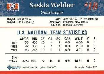 1999 Roox US Women's National Team #910244T Saskia Webber Back