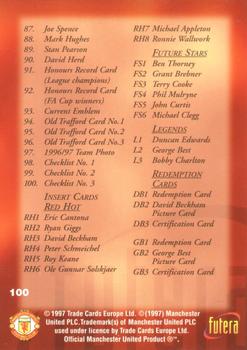 1997 Futera Manchester United #100 Chekclist No. 3 Back