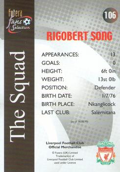 2000 Futera Fans Selection Liverpool #106 Rigobert Song Back