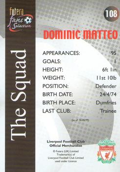 2000 Futera Fans Selection Liverpool #108 Dominic Matteo Back