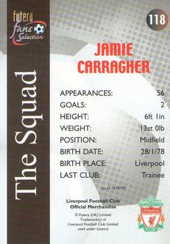 2000 Futera Fans Selection Liverpool #118 Jamie Carragher Back