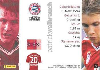 2013-14 Panini FC Bayern Munchen Cards #27 Patrick Weihrauch Back