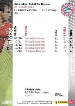 2013-14 Panini FC Bayern Munchen Cards #49 Mario Götze Back