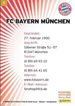 2012 Panini FC Bayern Munchen #1 FC Bayern München Wappen Back