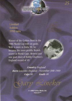 1998 Futera World Cup Greats Platinum #25 Gary Lineker Back