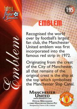 2000 Futera Fans Selection Manchester United #195 Emblem Back