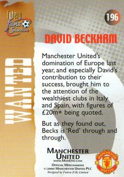 2000 Futera Fans Selection Manchester United #196 David Beckham Back