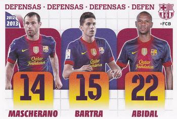 2012-13 Panini FC Barcelona Stickers #18 Mascherano / Bartra / Abidal Front