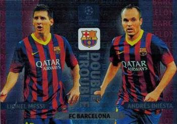 2013-14 Panini Adrenalyn XL UEFA Champions League - Double Trouble #NNO Lionel Messi / Andres Iniesta Front