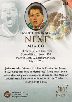 2011 Futera UNIQUE World Football #192 Javier Hernández Back