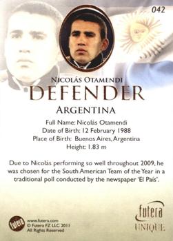 2011 Futera UNIQUE World Football #042 Nicolás Otamendi Back