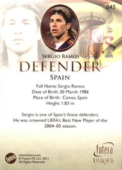 2011 Futera UNIQUE World Football #045 Sergio Ramos Back
