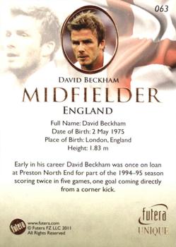 2011 Futera UNIQUE World Football #063 David Beckham Back