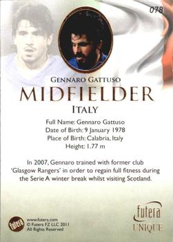 2011 Futera UNIQUE World Football #078 Gennaro Gattuso Back