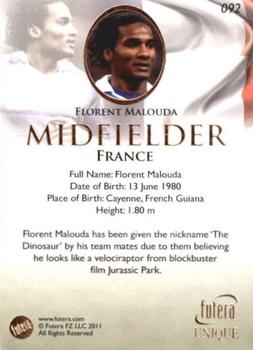 2011 Futera UNIQUE World Football #092 Florent Malouda Back