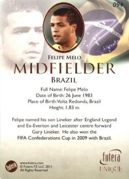 2011 Futera UNIQUE World Football #094 Felipe Melo Back