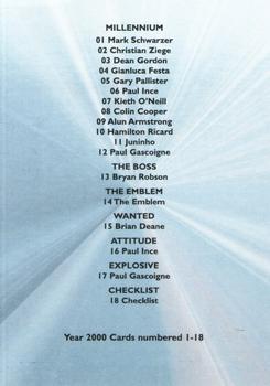 2000 Futera Fans Selection Middlesborough - Foil #18 Checklist Back