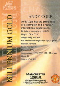 2000 Futera Platinum Millennium Gold Manchester United #NNO Andy Cole Back