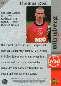 1997 Upper Deck 1 FC Nurnberg Box Set #22 Thomas Rosl Back