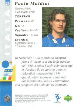 1998 Upper Deck Leggenda Azzurra Box Set #27 Paolo Maldini Back