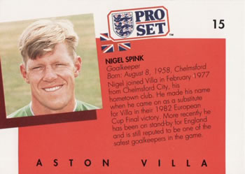 1990-91 Pro Set #15 Nigel Spink Back